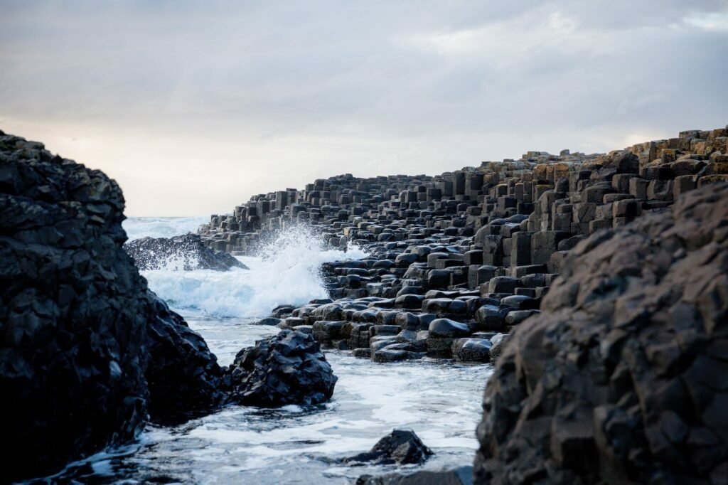 waves splashing on rocks