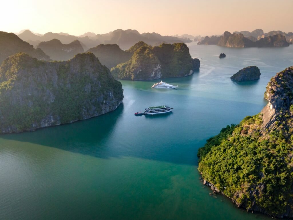 aerial view of the ha long bay in vietnam