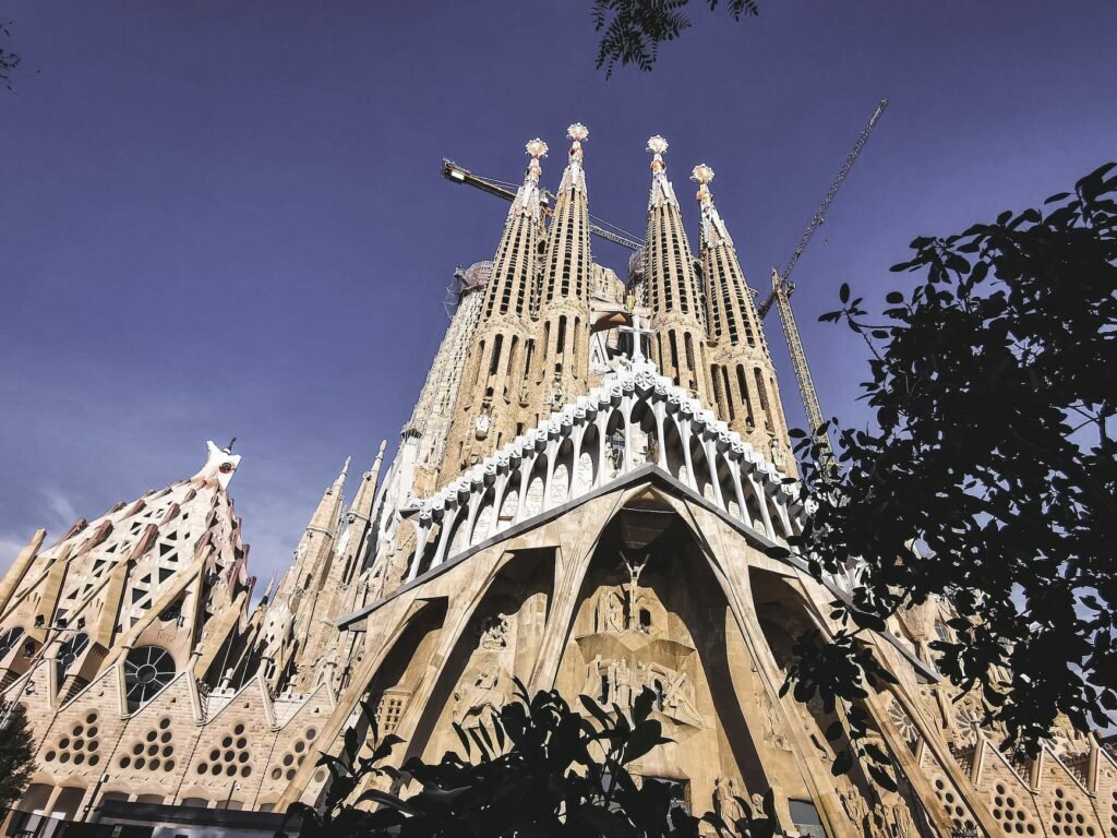 low angle view of la sagrada familia church in barcelona